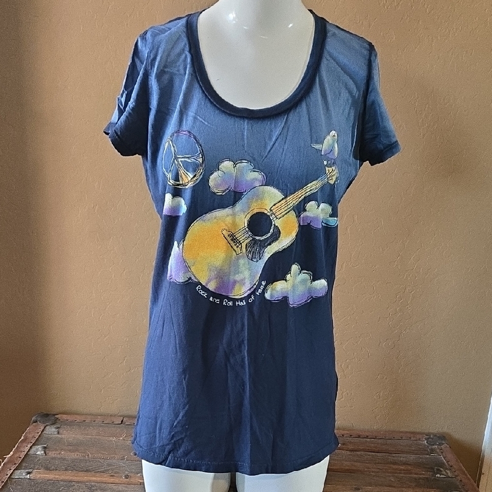 Rock-n-Roll Hall of Fame Women’s Navy Graphic Guitar Tee - Unbranded #943